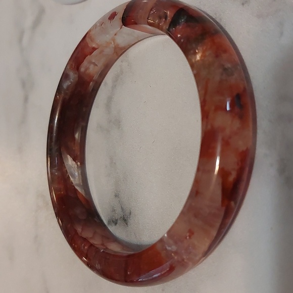 Natural Flower Quartz Solid Stone Bangle | 2.25″ Inner Diameter | Small - Picture 3 of 7